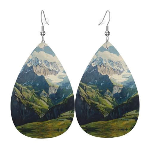 WZYWHJ Swiss Alps Prints Damen Leder Ohrringe Einfache Wassertropfen Anhänger Mode Urlaub Geschenk von WZYWHJ