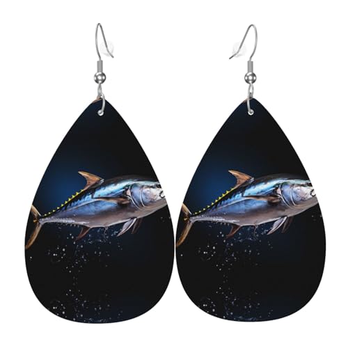 WZYWHJ Thunfisch Bild Damen Leder Ohrringe Einfache Wassertropfen Anhänger Mode Urlaub Geschenk von WZYWHJ