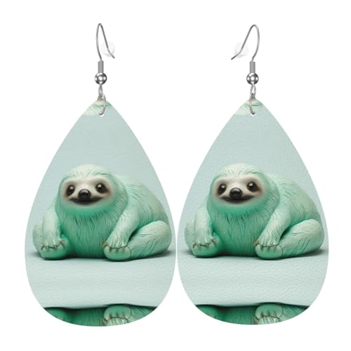 WZYWHJ Tier Faultier mintgrün Bild Damen Leder Ohrringe Einfache Wassertropfen Anhänger Mode Urlaub Geschenk von WZYWHJ