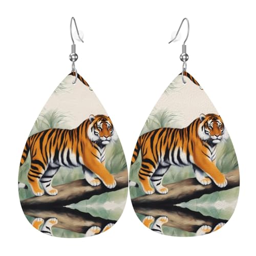 WZYWHJ Tiger Picture Damen Leder Ohrringe Einfache Wassertropfen Anhänger Mode Urlaub Geschenk von WZYWHJ