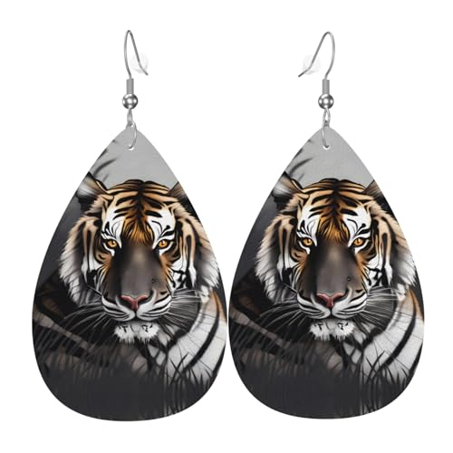 WZYWHJ Tiger at Rest Prints Damen Leder Ohrringe Einfache Wassertropfen Anhänger Mode Urlaub Geschenk von WZYWHJ