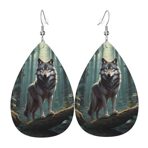 WZYWHJ Timberwolves Prints Damen Leder Ohrringe Einfache Wassertropfen Anhänger Mode Urlaub Geschenk von WZYWHJ