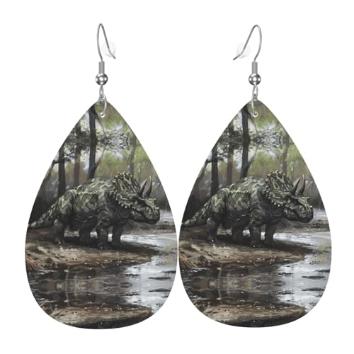 WZYWHJ Triceratops Bild Damen Leder Ohrringe Einfache Wassertropfen Anhänger Mode Urlaub Geschenk von WZYWHJ