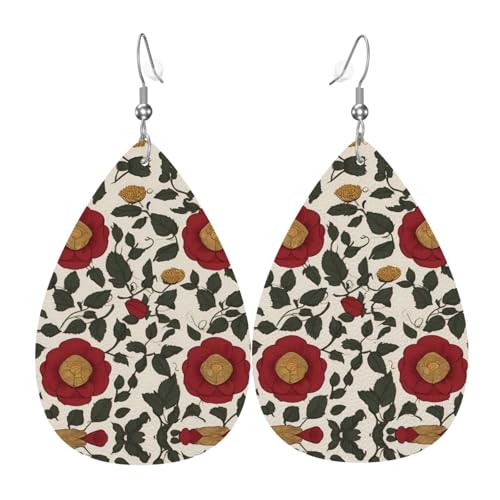 WZYWHJ Tudor Rose Prints Damen Leder Ohrringe Einfache Wassertropfen Anhänger Mode Urlaub Geschenk von WZYWHJ