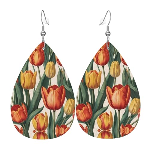 WZYWHJ Tulip Group Prints Damen Leder Ohrringe Einfache Wassertropfen Anhänger Mode Urlaub Geschenk von WZYWHJ