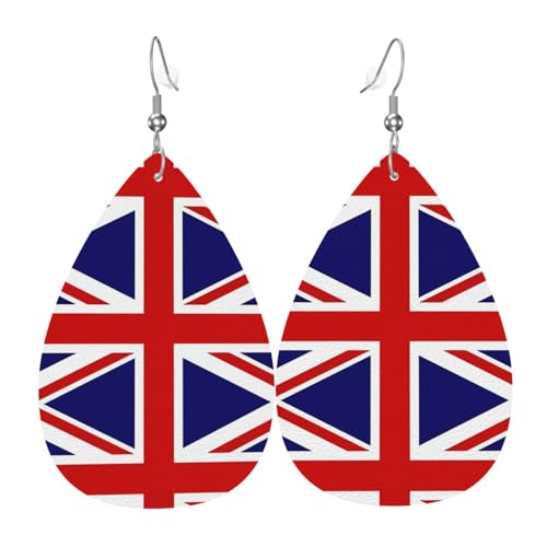 WZYWHJ UK Flag Picture Damen Leder Ohrringe Einfache Wassertropfen Anhänger Mode Urlaub Geschenk von WZYWHJ