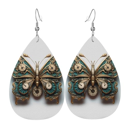 WZYWHJ Uhr Schmetterling Bild Damen Leder Ohrringe Einfache Wassertropfen Anhänger Mode Urlaub Geschenk von WZYWHJ