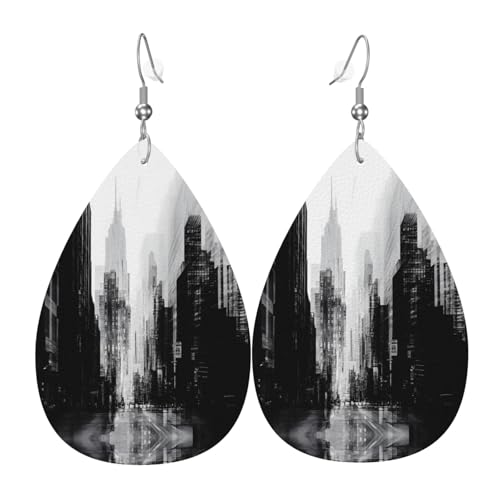 WZYWHJ Urban abstrakte Pinselstriche Prints Damen Leder Ohrringe Einfache Wassertropfen Anhänger Mode Urlaub Geschenk von WZYWHJ
