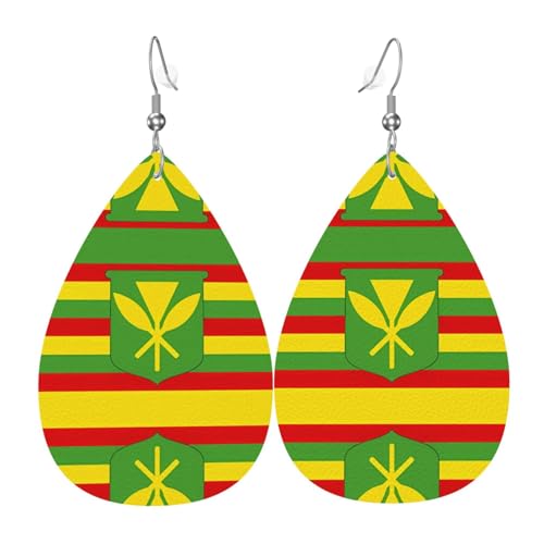 WZYWHJ Ureinwohner hawaiianische Flagge Bild Damen Leder Ohrringe Einfache Wassertropfen Anhänger Mode Urlaub Geschenk von WZYWHJ