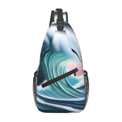 WZYWHJ Vast Tsunami Printing Herren Casual Crossbody Brusttasche mit hoher Speicherkapazität und verstellbarem Schultergurt von WZYWHJ