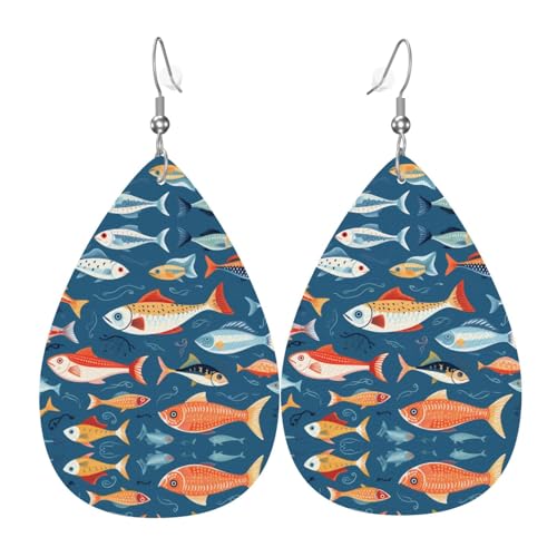 WZYWHJ Verschiedene Seefisch-Muster Bild Damen Leder Ohrringe Einfache Wassertropfen Anhänger Mode Urlaub Geschenk von WZYWHJ