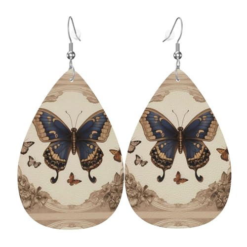 WZYWHJ Via Butterfly Prints Damen Leder Ohrringe Einfache Wassertropfen Anhänger Mode Urlaub Geschenk von WZYWHJ