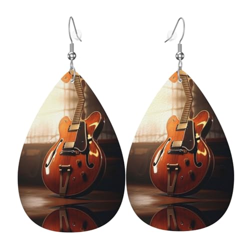 WZYWHJ Vintage Gitarre Bild Damen Leder Ohrringe Einfache Wassertropfen Anhänger Mode Urlaub Geschenk von WZYWHJ