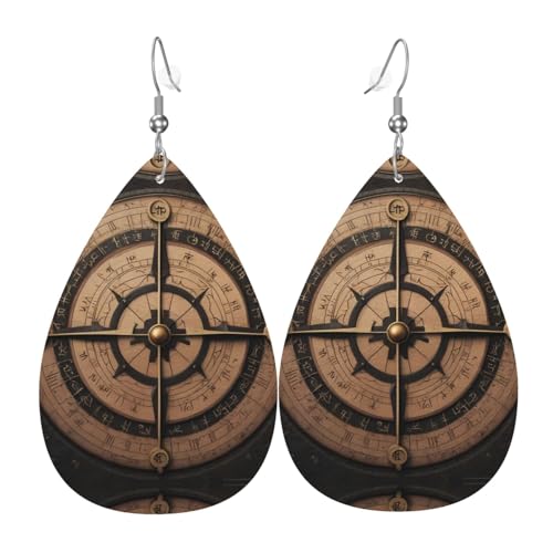WZYWHJ Virgin Circular Compass Prints Damen Leder Ohrringe Einfache Wassertropfen Anhänger Mode Urlaub Geschenk von WZYWHJ