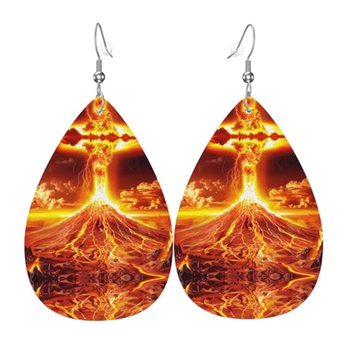 WZYWHJ Volcano Eruption Picture Damen Leder Ohrringe Einfache Wassertropfen Anhänger Mode Urlaub Geschenk von WZYWHJ