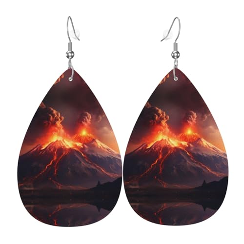 WZYWHJ Vulkanausbrüche Bild Damen Leder Ohrringe Einfache Wassertropfen Anhänger Mode Urlaub Geschenk von WZYWHJ