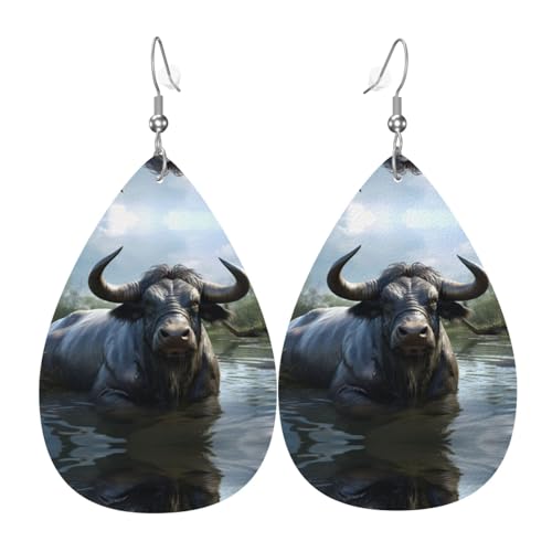 WZYWHJ Wasserbüffelbild Damen Leder Ohrringe Einfache Wassertropfen Anhänger Mode Urlaub Geschenk von WZYWHJ