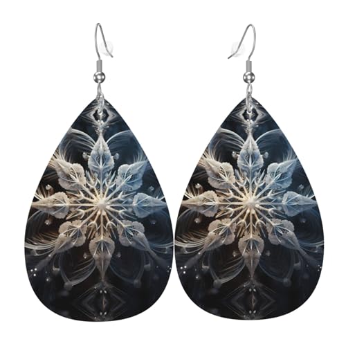 WZYWHJ Weihnachten Schneeflocken Bild Damen Leder Ohrringe Einfache Wassertropfen Anhänger Mode Urlaub Geschenk von WZYWHJ
