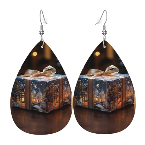 WZYWHJ Weihnachten Starlight Geschenkbox Bild Damen Leder Ohrringe Einfache Wassertropfen Anhänger Mode Urlaub Geschenk von WZYWHJ