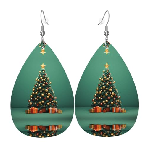 WZYWHJ Weihnachtsbaum Bild Damen Leder Ohrringe Einfache Wassertropfen Anhänger Mode Urlaub Geschenk von WZYWHJ