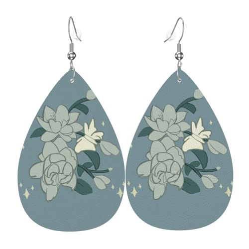 WZYWHJ Weiße Bauhinia Bild Damen Leder Ohrringe Einfache Wassertropfen Anhänger Mode Urlaub Geschenk von WZYWHJ