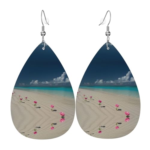 WZYWHJ Weißer Strand Bild Damen Leder Ohrringe Einfache Wassertropfen Anhänger Mode Urlaub Geschenk von WZYWHJ