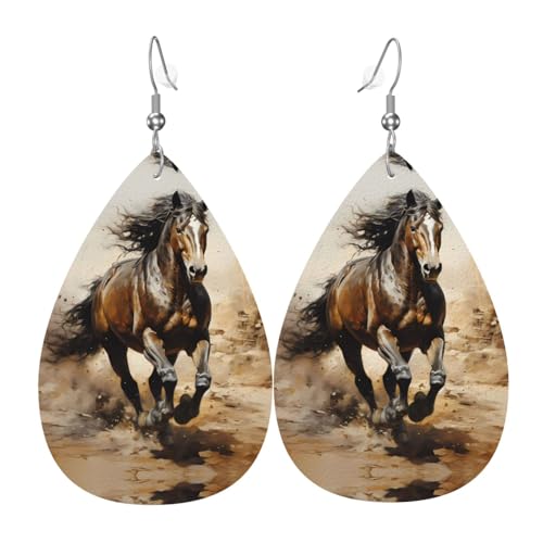 WZYWHJ Western Horse Picture Damen Leder Ohrringe Einfache Wassertropfen Anhänger Mode Urlaub Geschenk von WZYWHJ