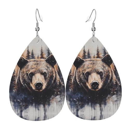 WZYWHJ Wild Bear Prints Damen Leder Ohrringe Einfache Wassertropfen Anhänger Mode Urlaub Geschenk von WZYWHJ