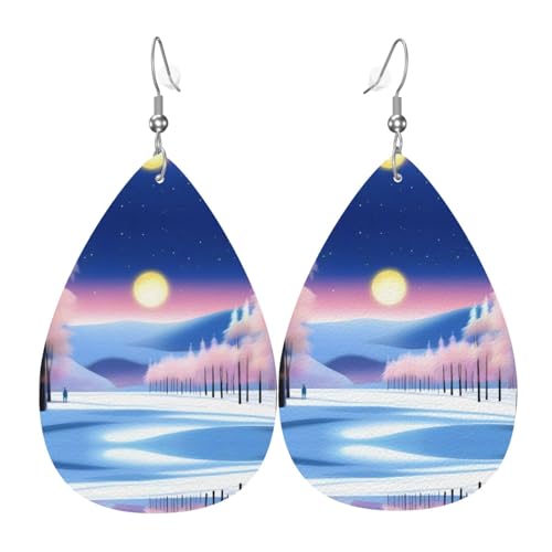 WZYWHJ Wintersonnenwende Landschaft Bild Damen Leder Ohrringe Einfache Wassertropfen Anhänger Mode Urlaub Geschenk von WZYWHJ
