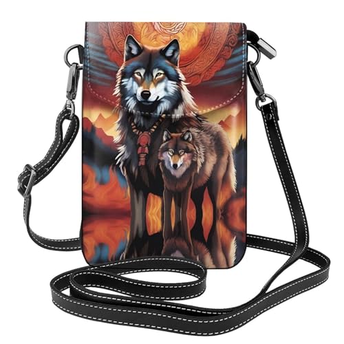 WZYWHJ Wolf Totem mit Feuer bedruckter Leder-Crossbody-Klappe, vielseitiges Geschenk für Frauen, Wandern, Camping, Einkaufen und Reisen von WZYWHJ