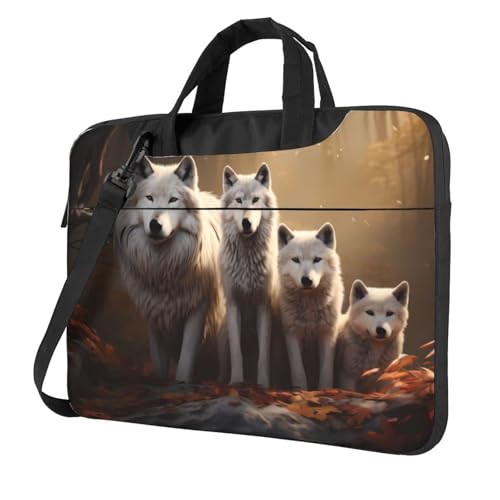 WZYWHJ Wolfsfamilie Prints Laptoptasche – mit weichem Innenfutter, mehreren Taschen – ideal für Herren, Reisen und Business, Schwarz, 35,6 cm (14 Zoll) von WZYWHJ