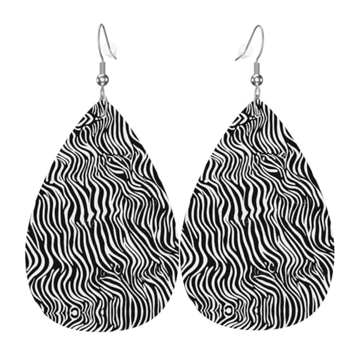 WZYWHJ Zebra Stripes Prints Damen Leder Ohrringe Einfache Wassertropfen Anhänger Mode Urlaub Geschenk von WZYWHJ