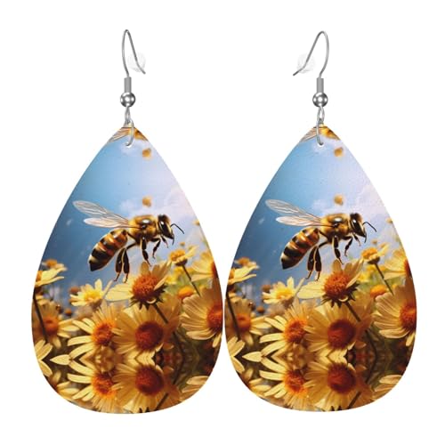 WZYWHJ fliegende Bienen Gänseblümchen Honig Bild Damen Leder Ohrringe Einfache Wassertropfen Anhänger Mode Urlaub Geschenk von WZYWHJ