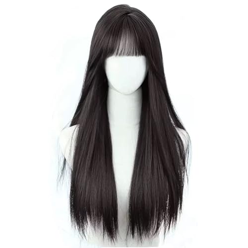 Haarteile 58 cm lange schwarze Perücken für Frauen, lange gerade Perücken, widerstandsfähige Faserperücken, lockige Perücke, natürlich aussehende synthetische hitzebeständige Perücke Perücke von WZYYCV