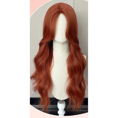 Haarteile Lange, lockige, gewellte orangefarbene Perücken, 68 cm, für Damen, synthetischer natürlicher Mittelteil, tägliche Party, Halloween, Cosplay-Perücke Perücke von WZYYCV