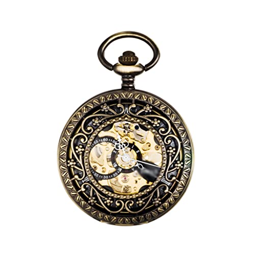 WZYYCV Herren Taschenuhr Gravierte Taschenuhr mit Klappe und Kette für Herren Taschenuhr Vintage Taschenuhr Automatische mechanische Taschenuhr Mechanisch Taschenuhr von WZYYCV