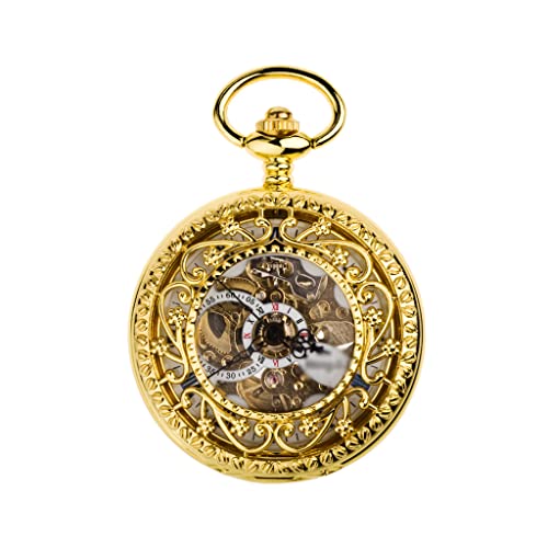 WZYYCV Herren Taschenuhr Gravierte Taschenuhr mit Klappe und Kette für Herren Taschenuhr Vintage Taschenuhr Automatische mechanische Taschenuhr Mechanisch Taschenuhr von WZYYCV