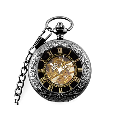 WZYYCV Herren Taschenuhr Taschenuhr Wolframstahl Schwarz Taschenuhr Multifunktionale Römische Klapptaschenuhr Mechanische Retro-taschenuhr Mechanisch Taschenuhr von WZYYCV