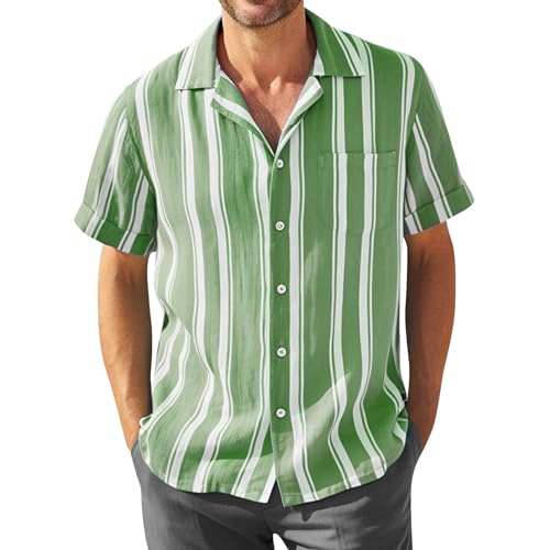 Hawaii Hemd Männer Leinenhemd Herren Kurzarm Leichtes Sommerhemd Herren Leinen Kurzarmhemd Herren Sommer Freizeithemden Leinen Shirt Strandhemd Kurzarm Bügelfrei Leinenhemd Hawaiihemd von WZYYDS