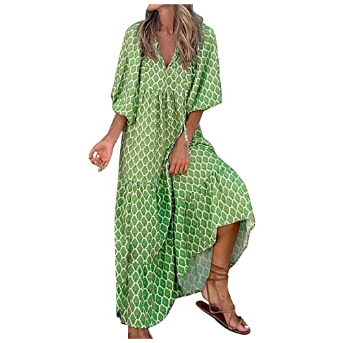 Kleid Damen Sommer Elegant V-Ausschnitt Lang Sommerkleid Boho Blumenkleid RüSchen Strandkleid A Linie FließEnd Maxikleid von WZYYDS