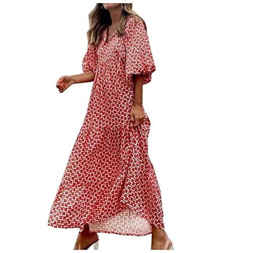 Kleid Damen Sommer Elegant V-Ausschnitt Lang Sommerkleid Boho Blumenkleid RüSchen Strandkleid A Linie FließEnd Maxikleid Kleid Damen Sommer Elegant V-Ausschnitt Lang Sommerkleid Boho Blumenkleid RüSchen Strandkleid A Linie FließEnd Maxikleid von WZYYDS