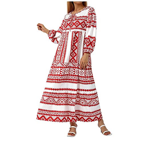 Kleid Damen Sommer Elegant V-Ausschnitt Lang Sommerkleid Boho Blumenkleid RüSchen Strandkleid A Linie FließEnd Maxikleid von WZYYDS