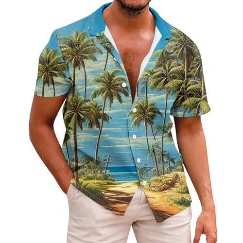 WZYYDS Herren Blumen Kurzarm Knopfleiste Baumwolle Hawaii Hemd Männer Kurzarm Casual Button Down Funky Freizeithemden Sommer Strand Beilaufig Blumenmuster Strandhemd Strandhemd Festival Outfit von WZYYDS