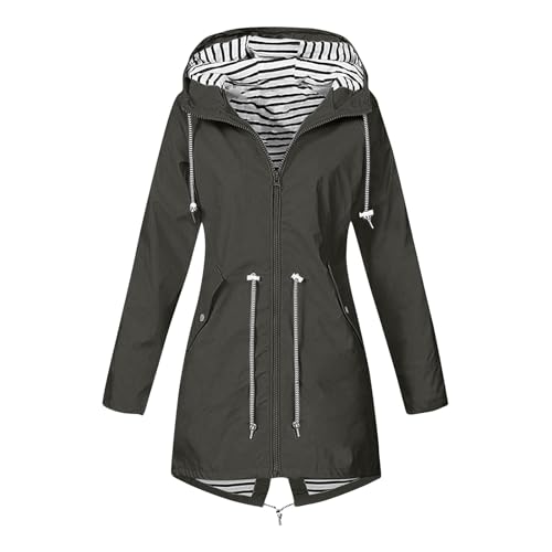 WZYYDS Regenjacke Damen Wasserdicht Atmungsaktiv Regenmantel Lang Mit Kapuze Kordel GroßE GrößEn Funktionsjacke ReißVerschluss Taschen Leicht Outdoormantel Warm Winddicht Softshelljacke von WZYYDS