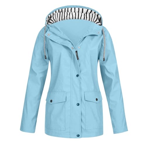 WZYYDS Regenjacke Damen Wasserdicht Regenmantel Wasserdicht Faltbar Windbreaker üBergangsjacke Softshelljacke Mit Kapuze Leicht Atmungsaktiv Softshelljacke Laufjacke Herbstjacke Herbstmantel von WZYYDS