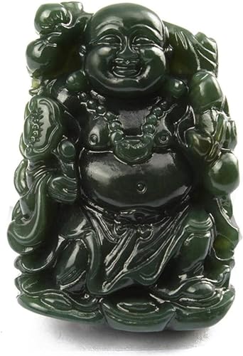 WZZQZR 100 % reine natürliche grüne Jade, handgeschnitzt, glückliches Lachen, Maitreya-Buddha-Halskettenanhänger, Einheitsgröße, Jade, Achat von WZZQZR