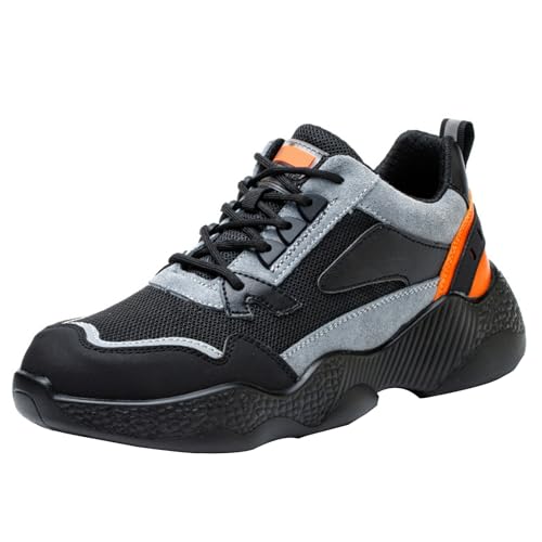 WaKsazlz Arbeitsschuhe Herren Sicherheitsschuhe Anti-Smashing Leicht Atmungsaktiv rutschfeste mit Stahlkappe Sneaker Bequem -Numeric_42 von WaKsazlz