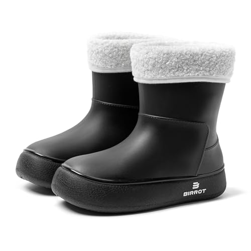 WaVkMoxy Gefütterte Gummistiefel Damen Thermo Halbhohe warme Winter Herbst Frühling Stiefel mit Futter Regenschuhe Black 39 EU von WaVkMoxy