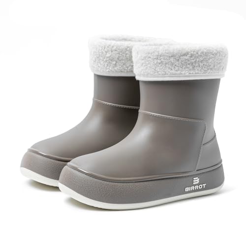 WaVkMoxy Gefütterte Gummistiefel Damen Thermo Halbhohe warme Winter Herbst Frühling Stiefel mit Futter Regenschuhe Grey 39 EU von WaVkMoxy