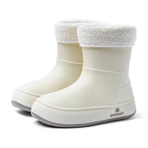 WaVkMoxy Gefütterte Gummistiefel Damen Thermo Halbhohe warme Winter Herbst Frühling Stiefel mit Futter Regenschuhe White 36 EU von WaVkMoxy